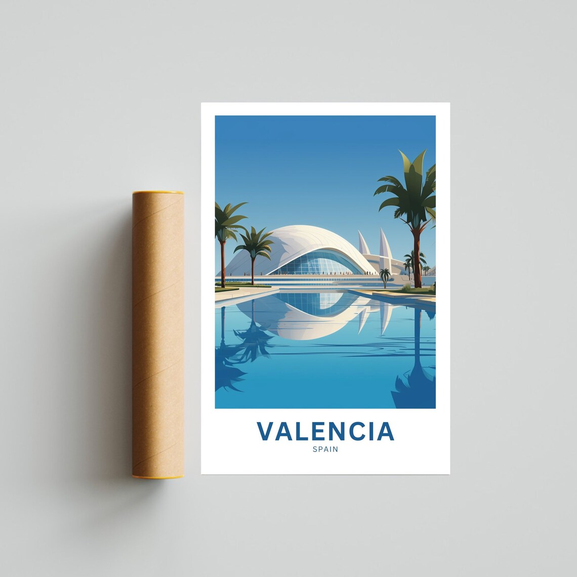 Valencia Spain Modern Architecture Poolside Travel Poster Art - Image 4