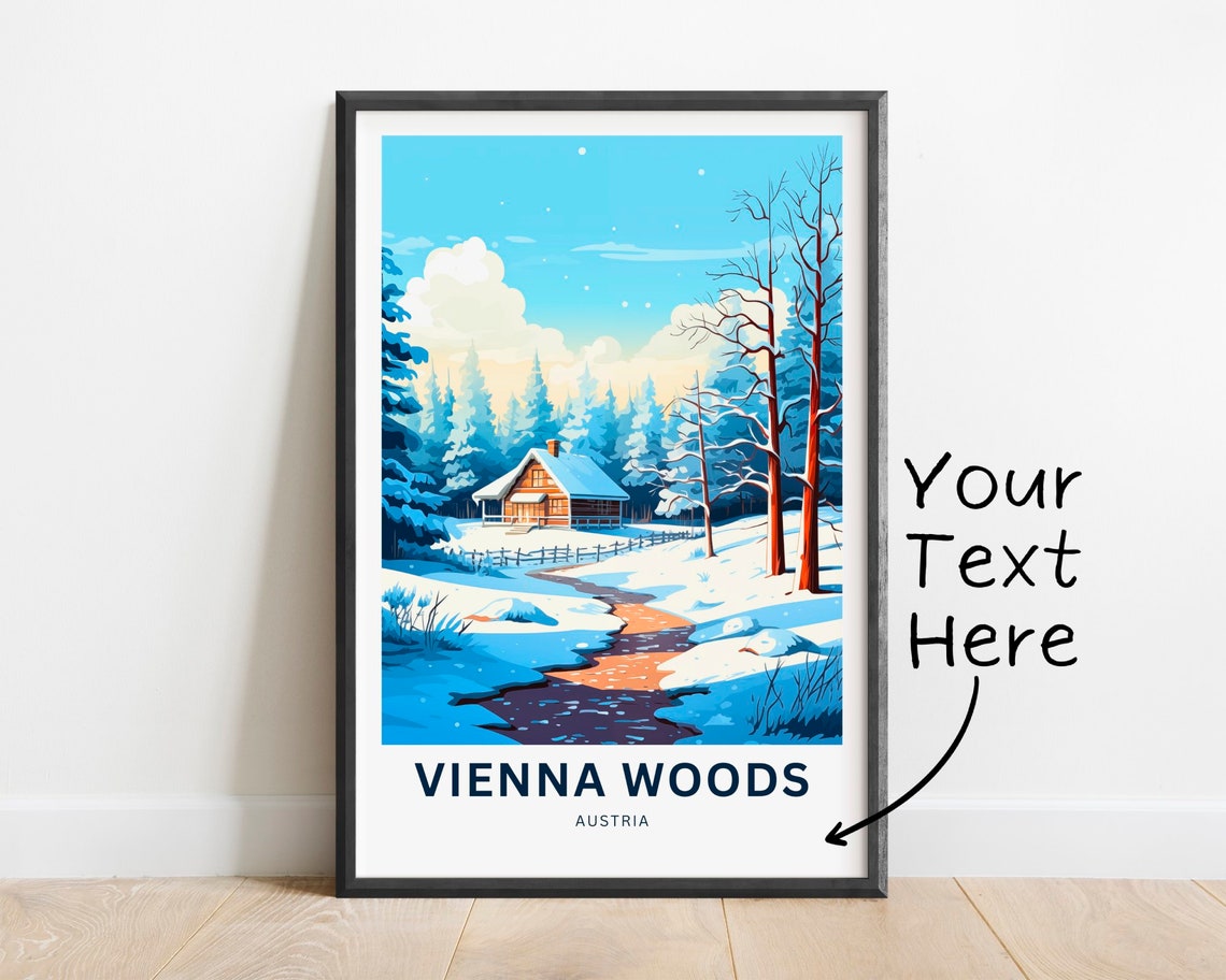 Personalized Vienna Woods Snowy Cabin Scene Custom Name Travel Poster