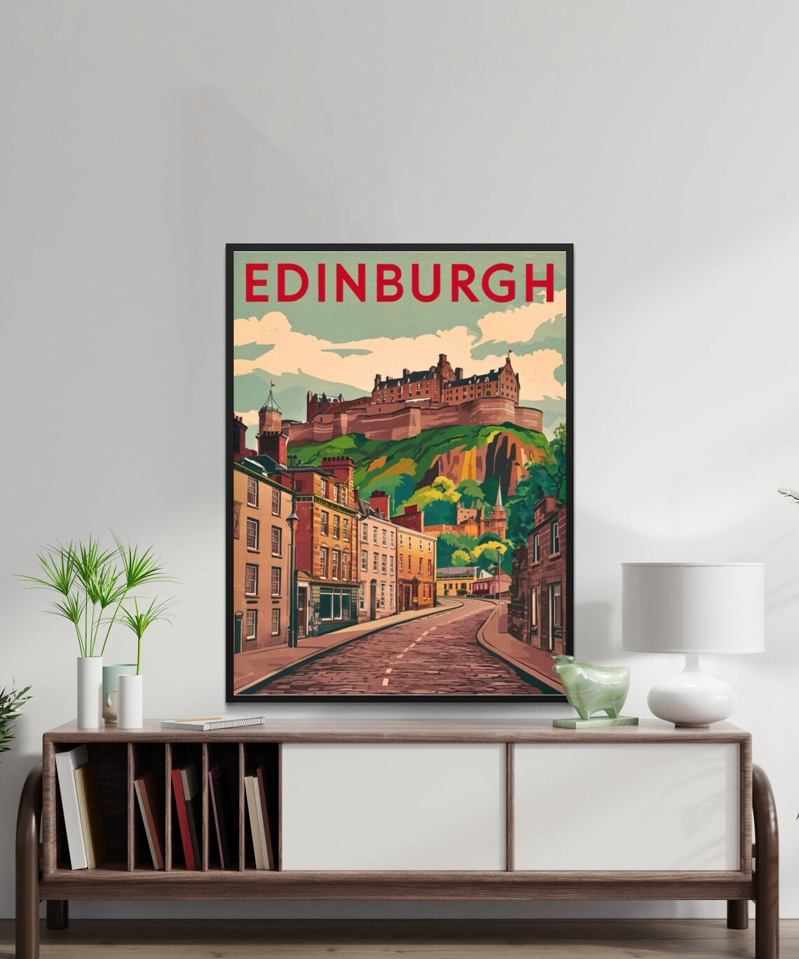 Edinburgh Scotland Castle Rock Old Street Vintage Travel Poster - Image 2