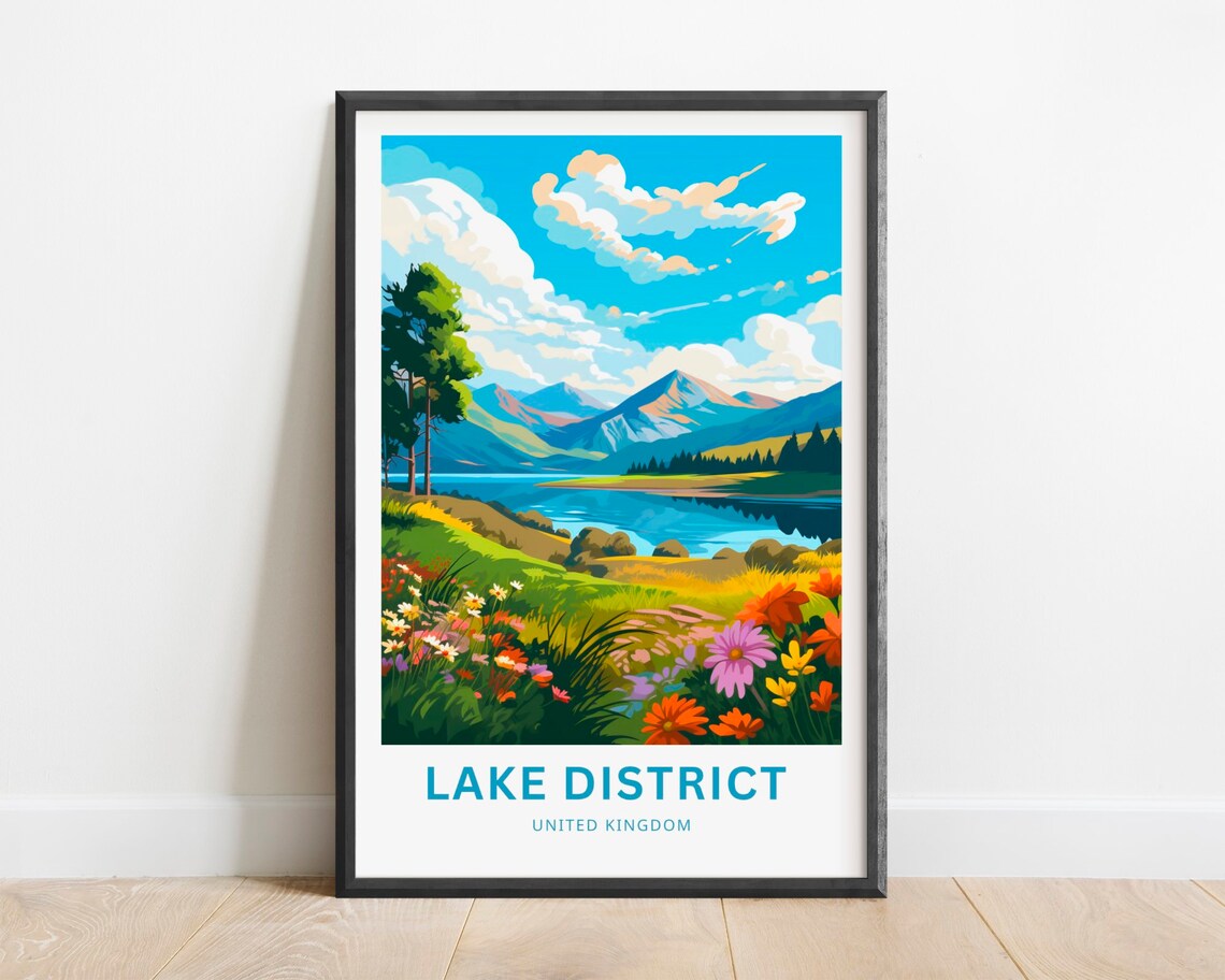 Lake District UK Wildflower Meadow Scenic Mountain Lake Poster