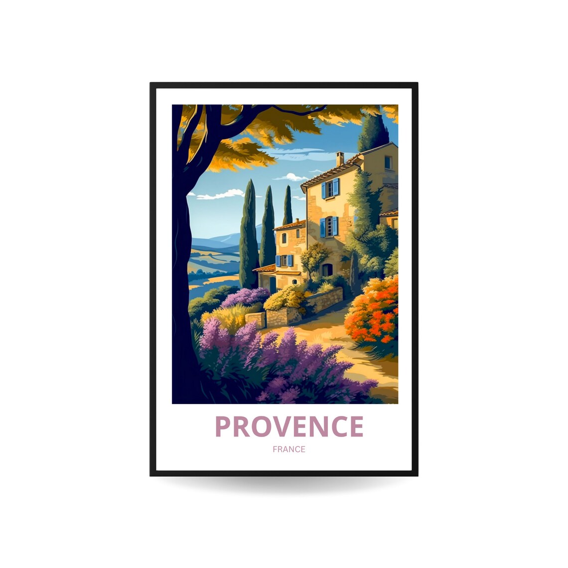 Provence France Lavender Farmhouse Cypress Countryside Travel Poster