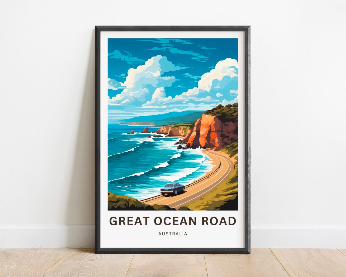 Great Ocean Road Australia Travel Poster with Winding Ocean Highway
