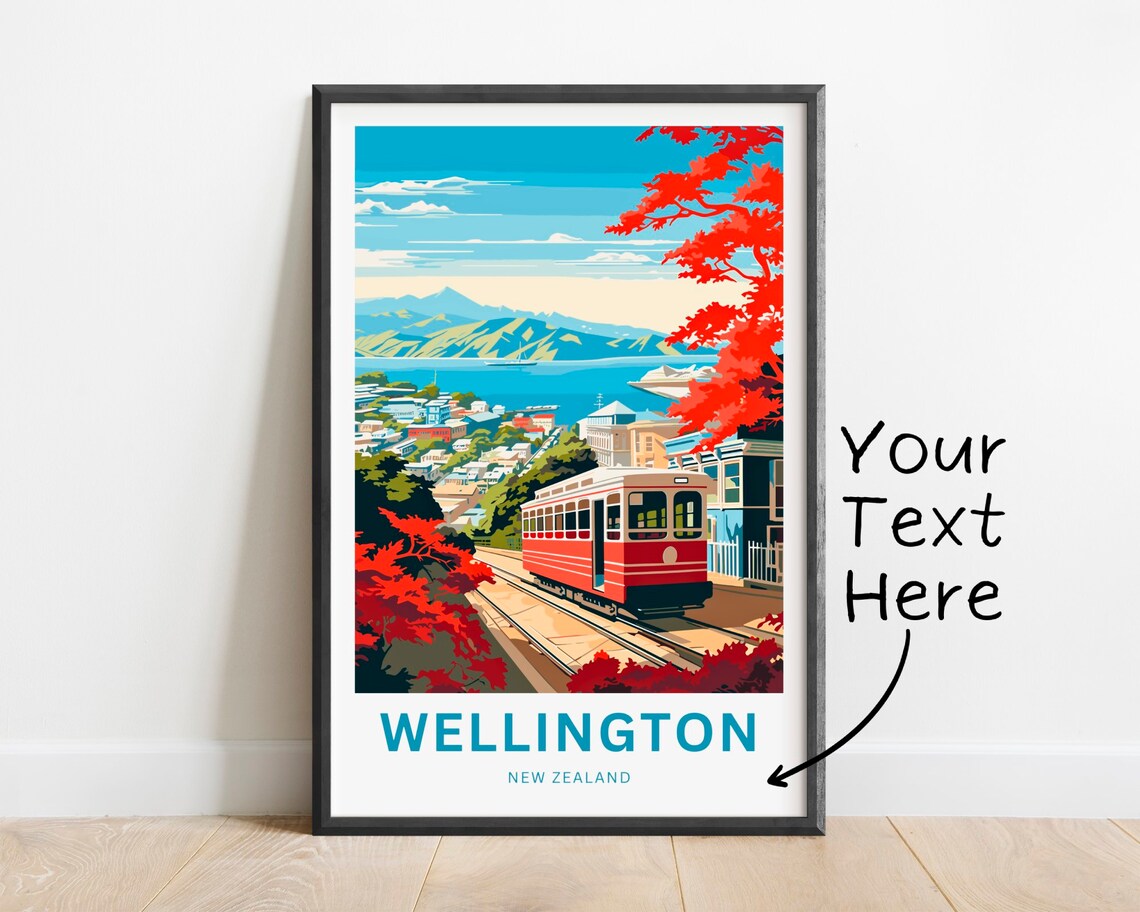 Wellington New Zealand Autumn Cable Car Red Foliage Harbor Poster