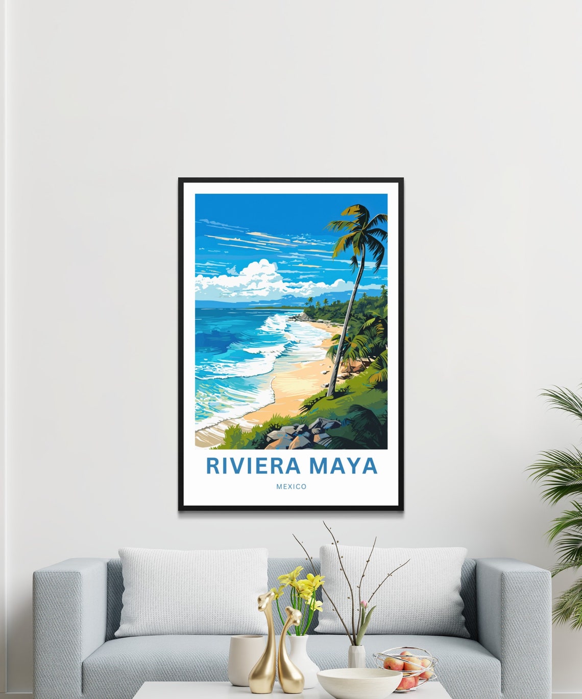 Riviera Maya Mexico Caribbean Surf Beach Custom Art Travel Poster - Image 3