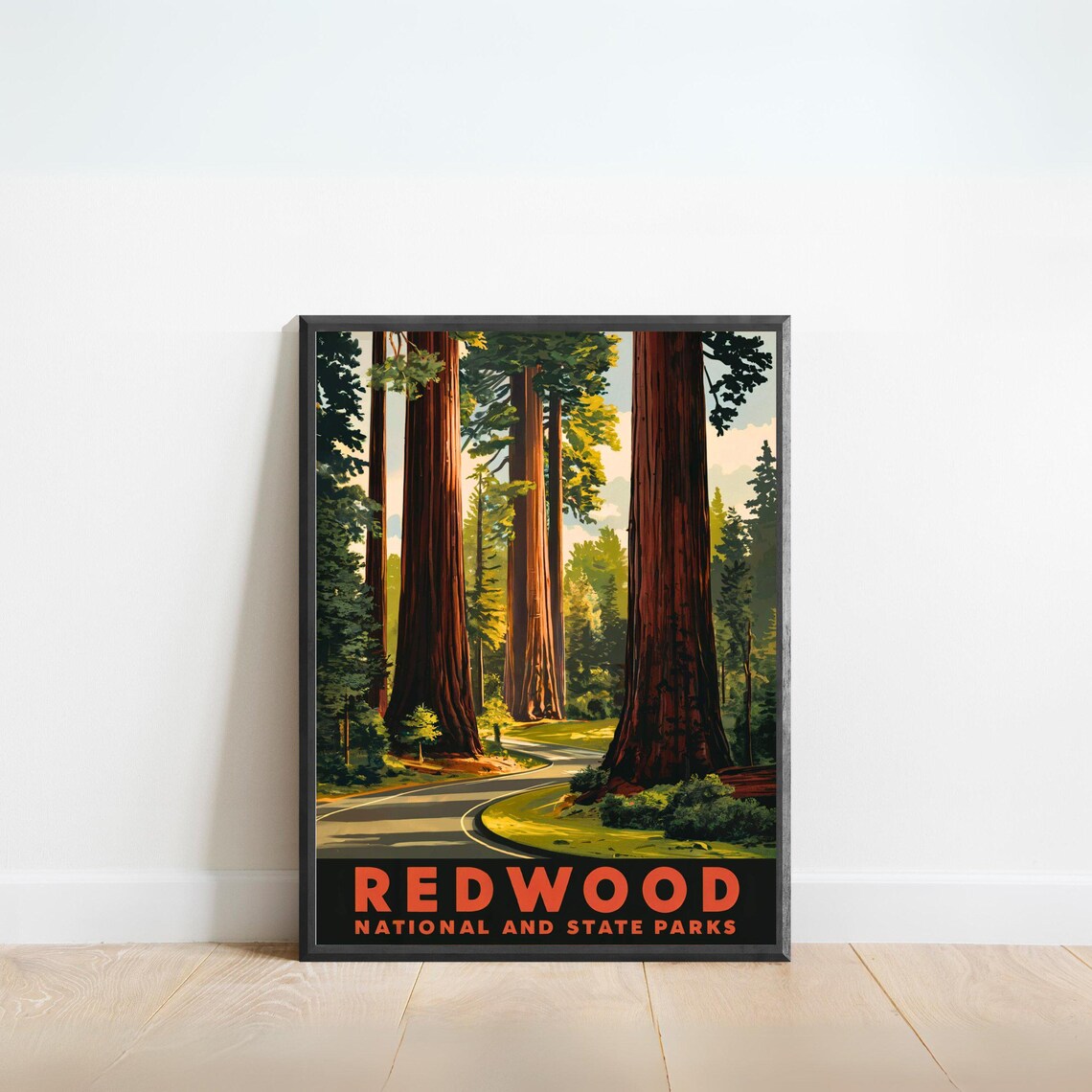 Redwood National and State Parks Giant Trees Winding Road Travel Poster