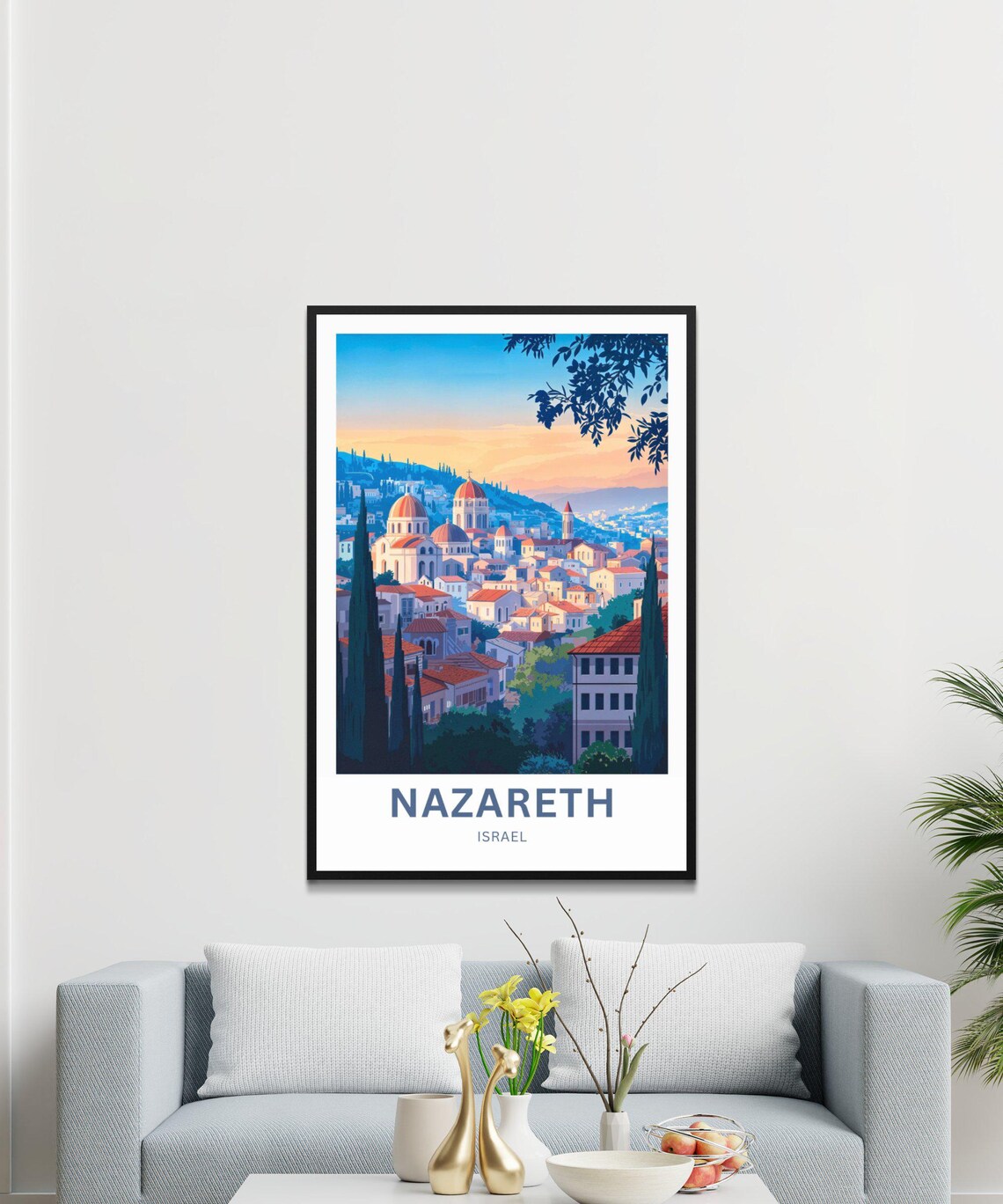 Nazareth Israel Sunset Old Town Church Domes Skyline Travel Poster - Image 4