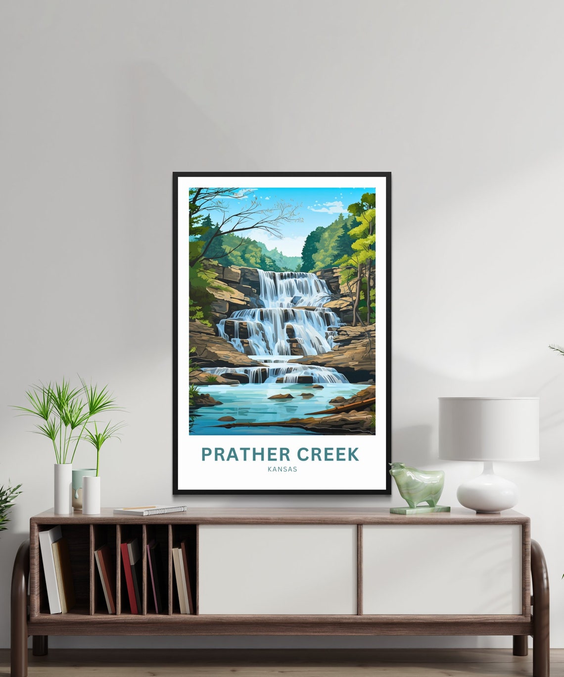 Prather Creek Kansas Tiered Waterfall Rocky Forest Creek Poster - Image 3