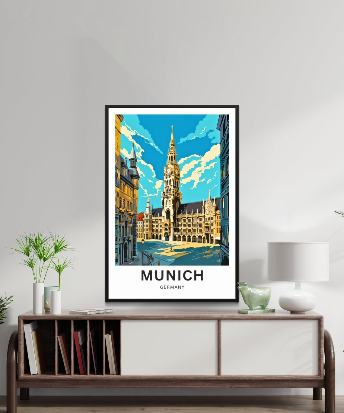 Munich Germany New Town Hall Clock Tower Square Retro Poster - Image 3