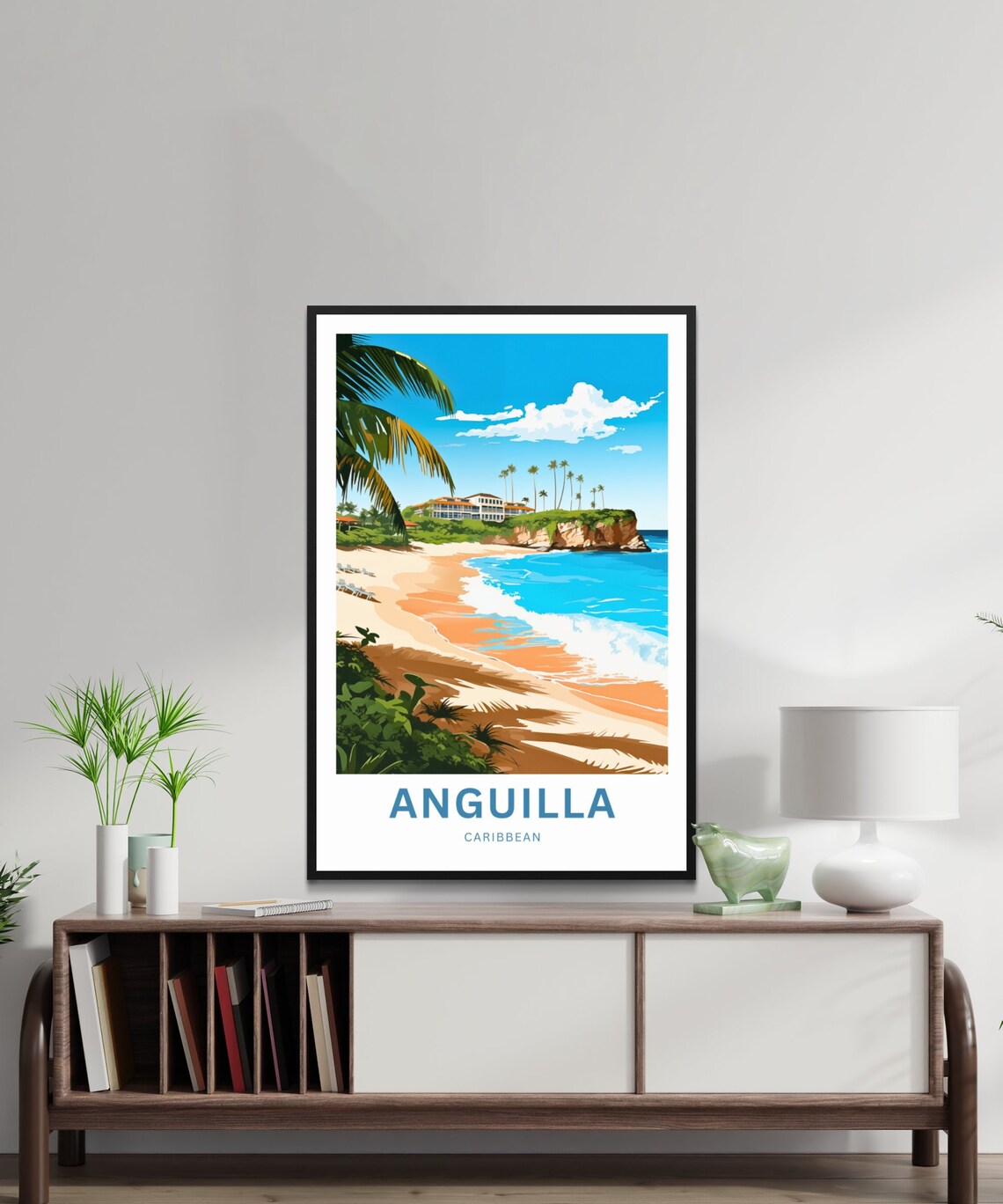 Anguilla Caribbean Beach Resort Cliff Palms Vintage Travel Poster - Image 3