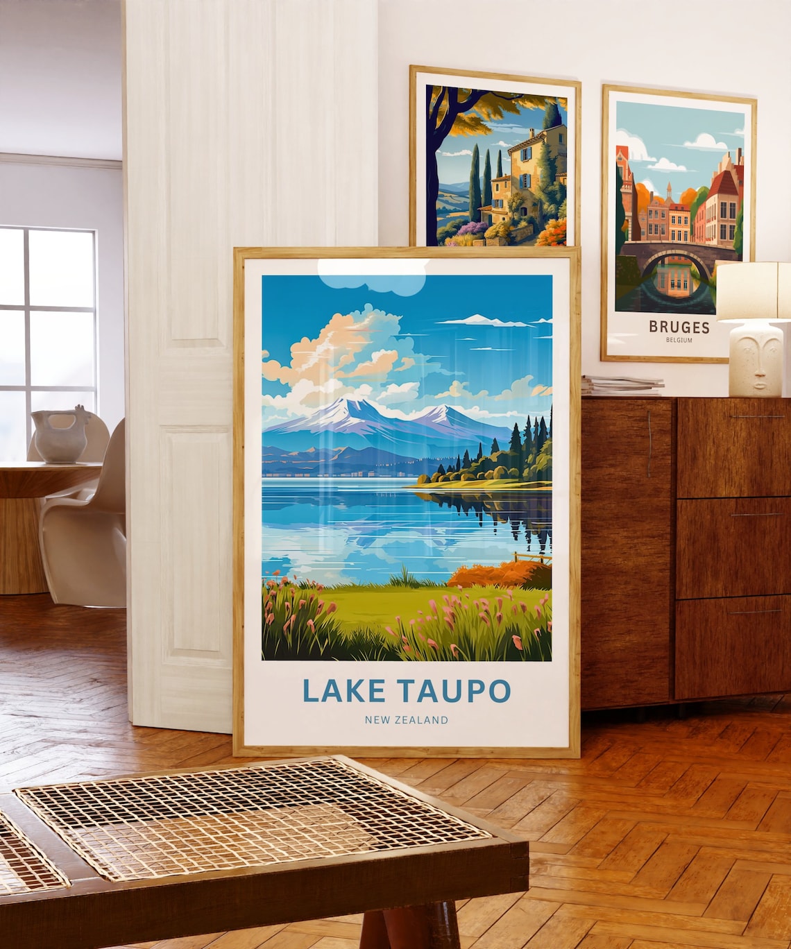 Lake Taupo New Zealand Snowy Volcano Lakeside Scenic Travel Poster - Image 5