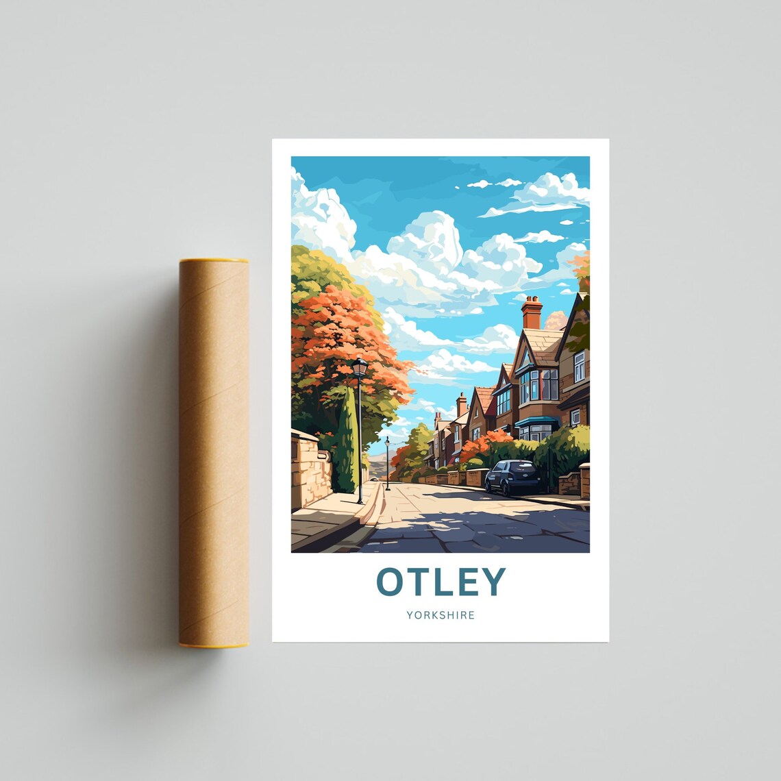 Otley Yorkshire Autumn Street Brick Houses Fall Colors Poster - Image 4