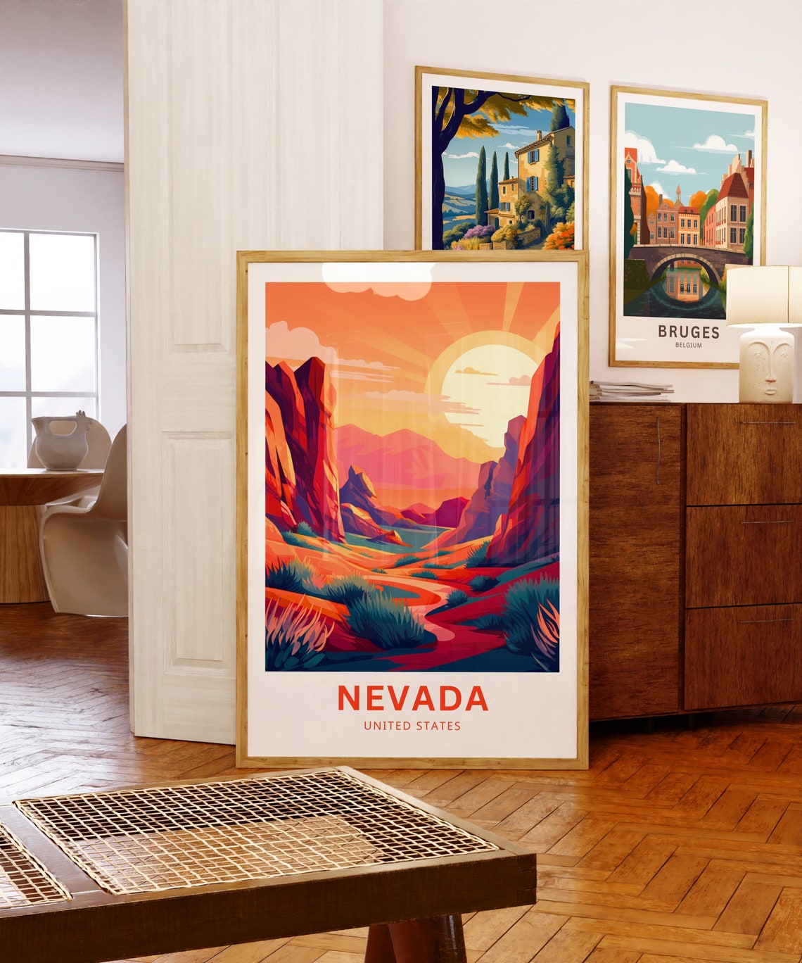 Nevada Red Rock Canyon Sunset Desert Scene Retro Travel Poster - Image 5