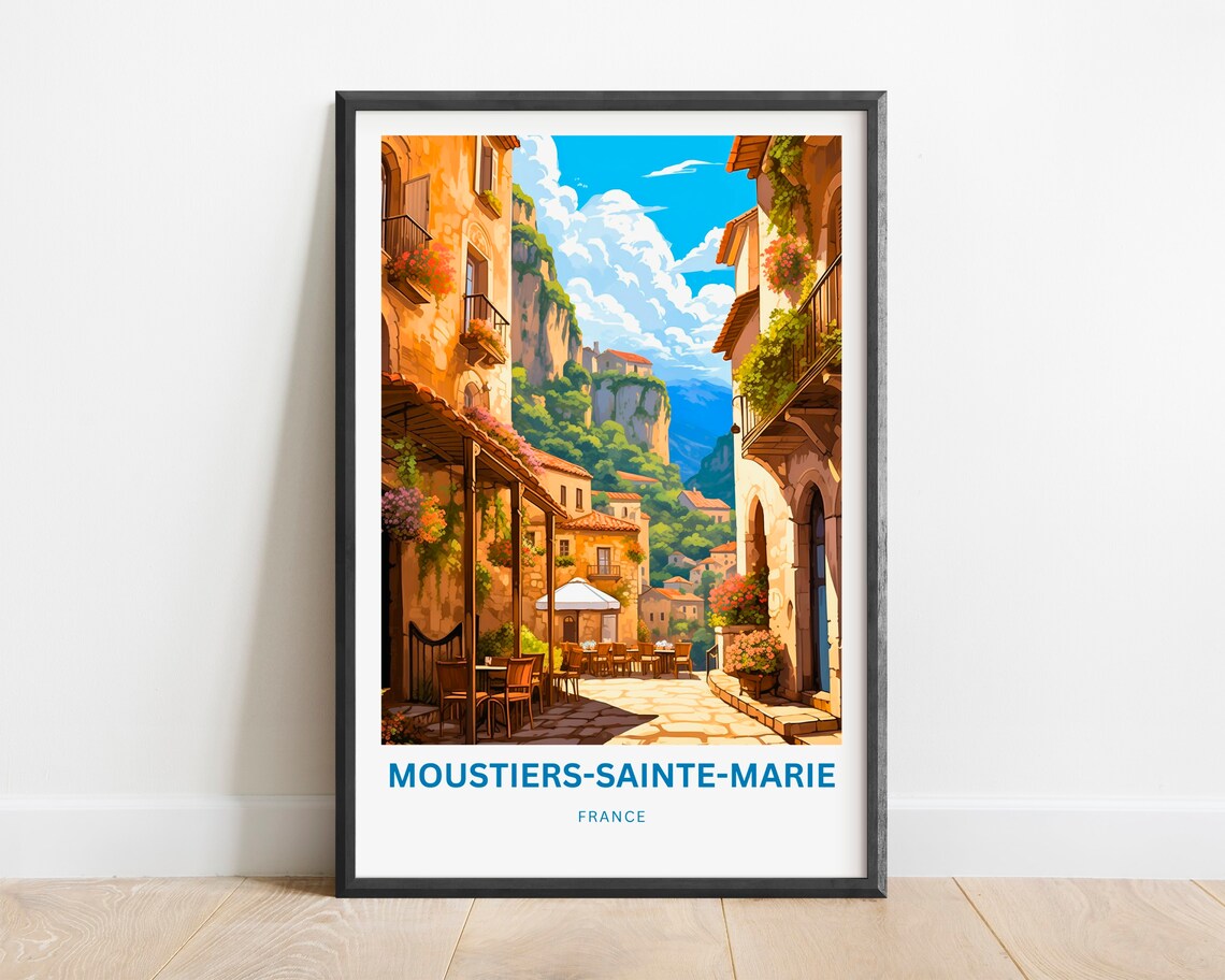 Moustiers Sainte Marie France Poster with Cliffside Village Street Art