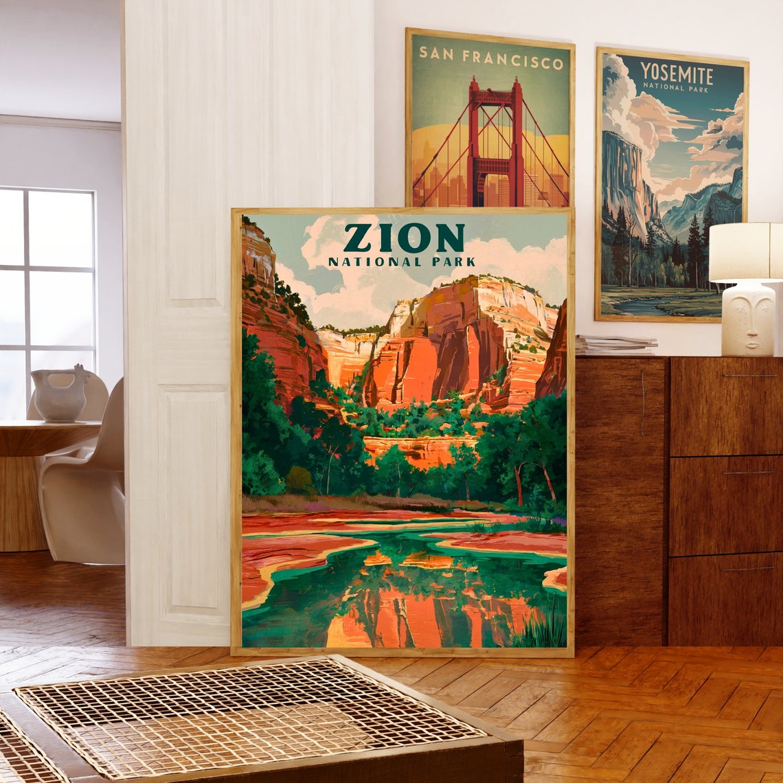 Zion National Park Utah Red Cliffs River Reflection Travel Poster - Image 5
