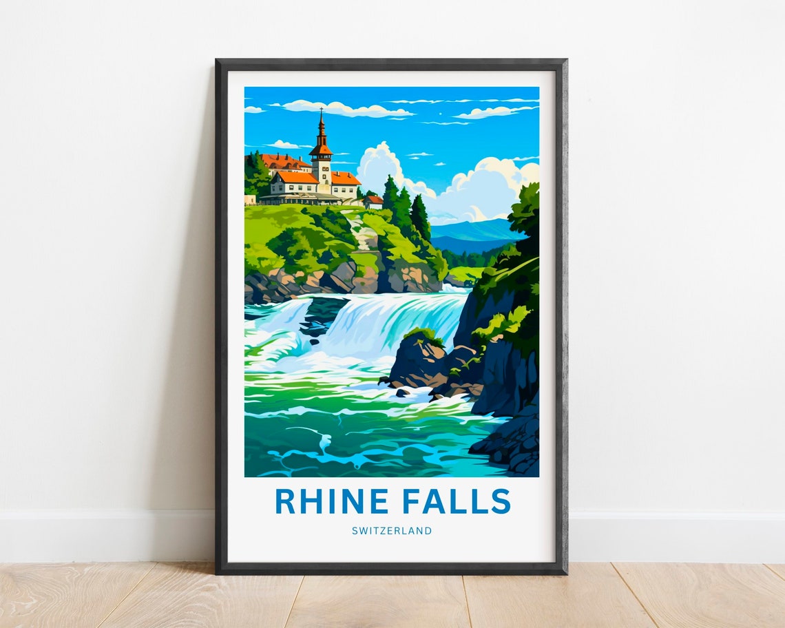 Rhine Falls Switzerland Thundering Waterfall Gorge Travel Poster