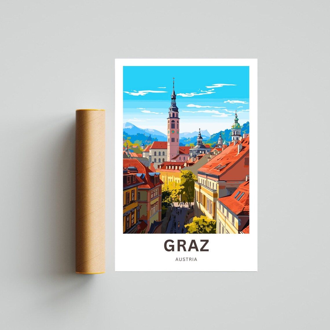 Graz Austria Historic Old Town Church Tower Travel View Poster - Image 4