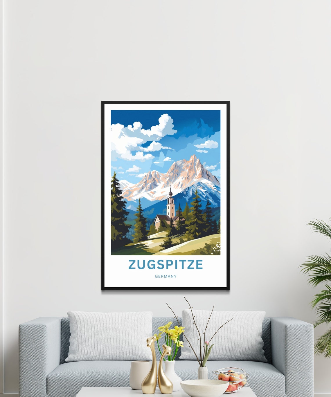 Zugspitze Germany Alpine Church Snow Capped Peak Travel Poster - Image 3