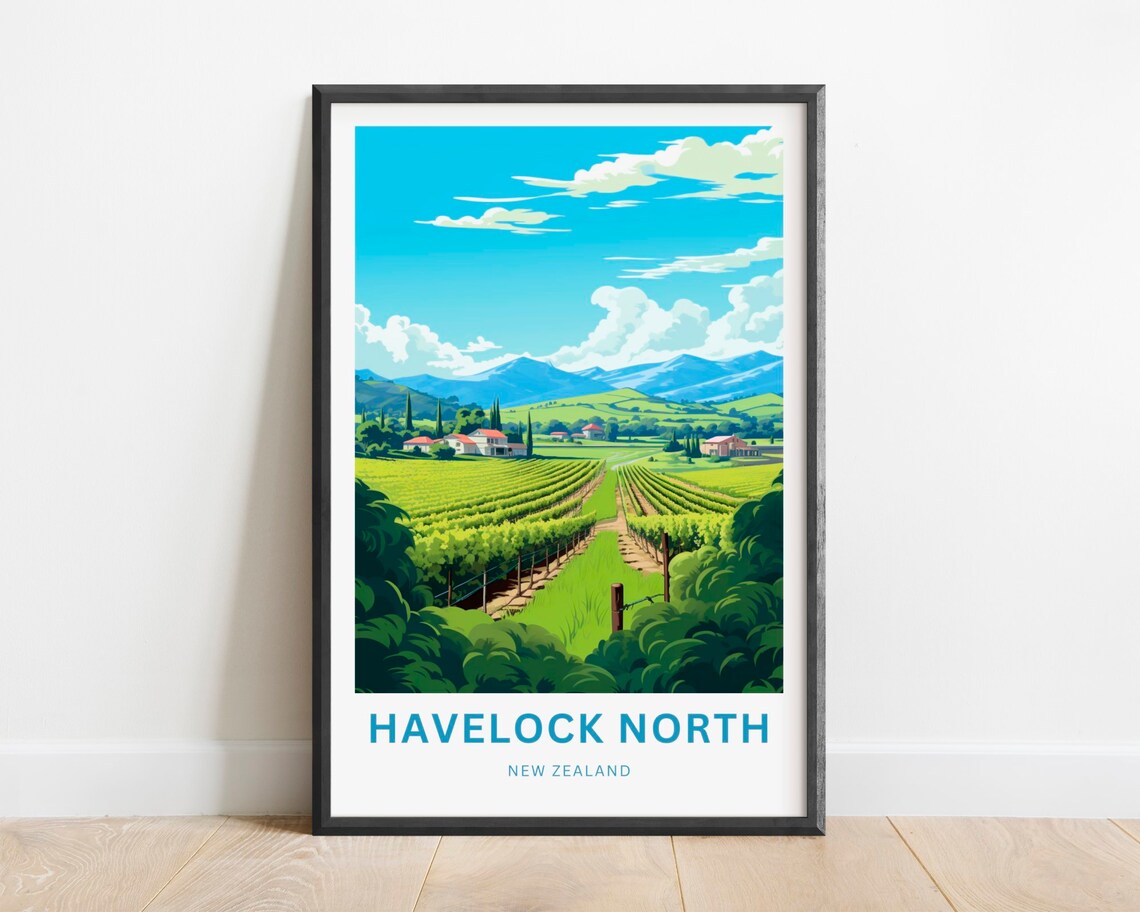 Havelock North New Zealand Vine Rows Country Village Hills Poster