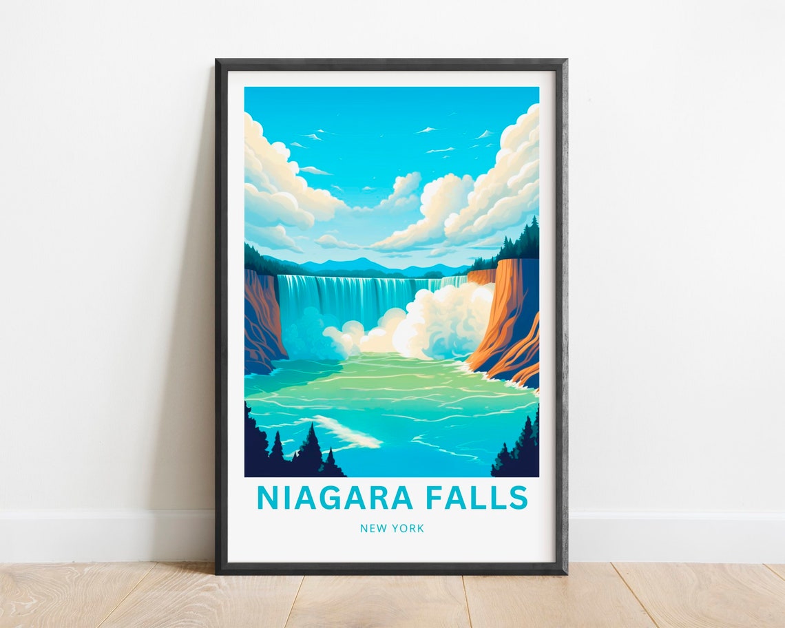 Niagara Falls New York Thundering Waterfall Mist Travel Poster