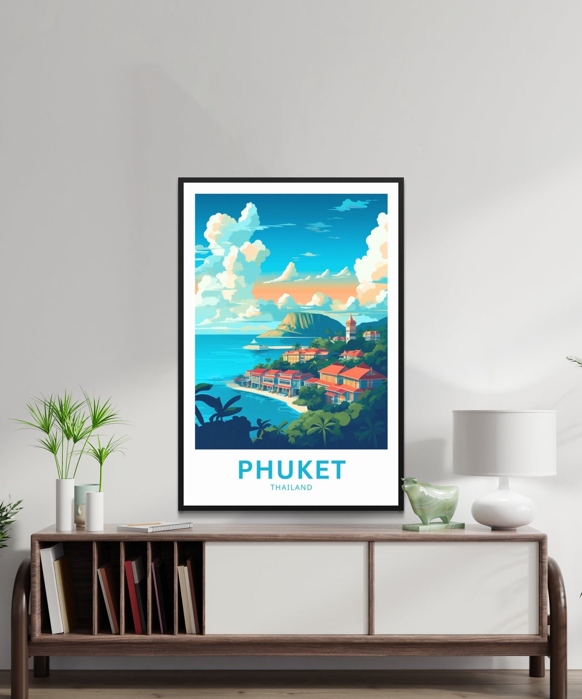 Phuket Thailand Harbor Hillside Town and Lighthouse Bay View Poster - Image 2