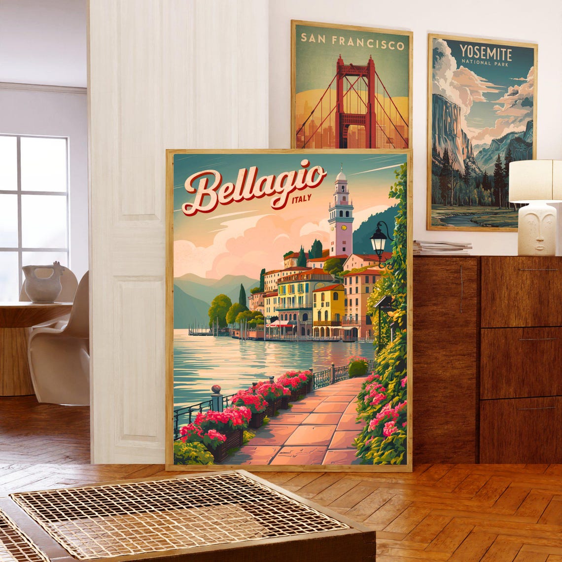 Bellagio Italy Lakeside Promenade Retro Vintage Travel Poster - Image 5