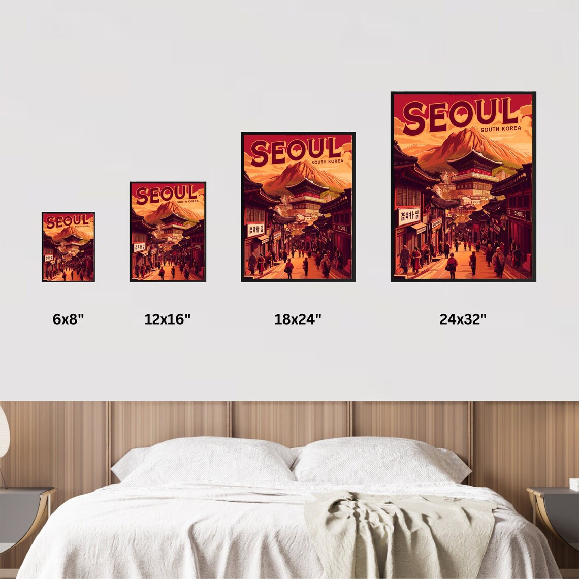 Seoul South Korea Old Town Temple Street Sunset Travel Poster - Image 3