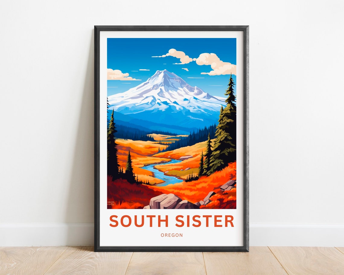 South Sister Oregon Snow Peak Wildflower Meadow Travel Poster