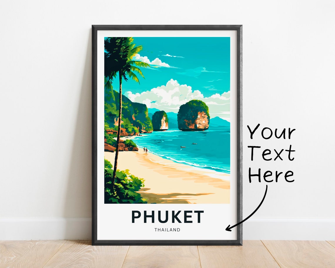 Personalized Phuket Thailand Island Beach Custom Text Travel Poster