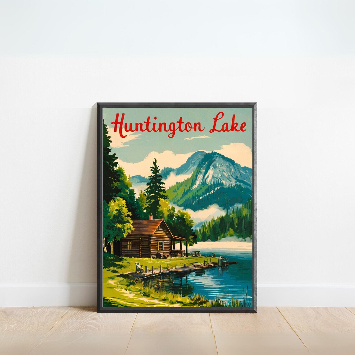 Huntington Lake California Log Cabin Lakeside Mountain Travel Poster