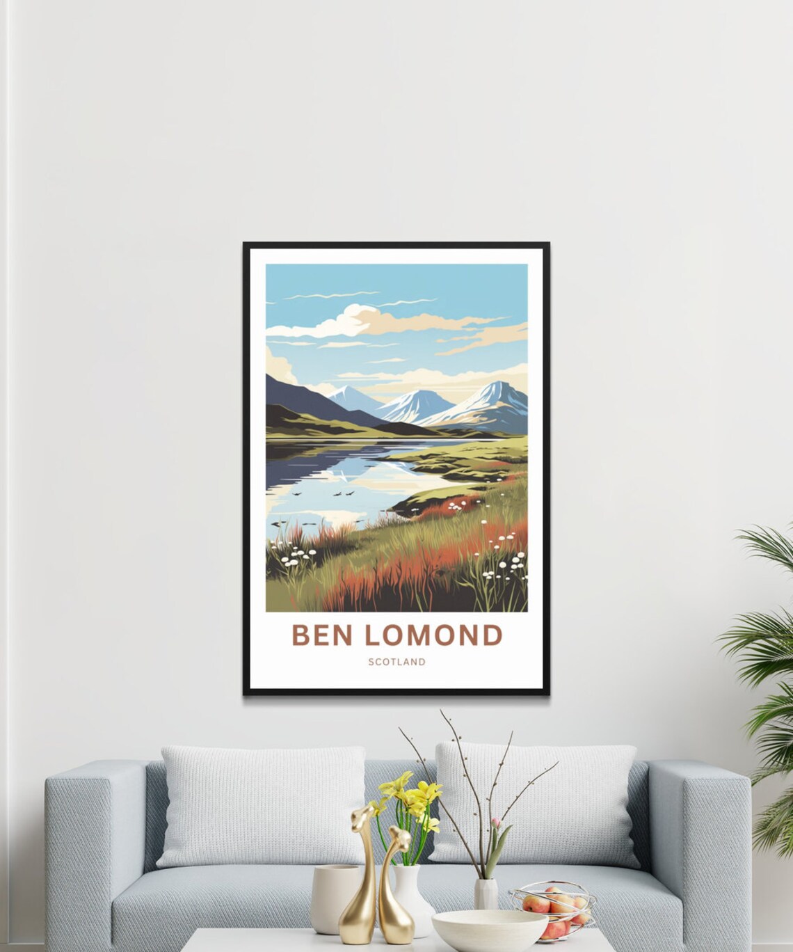 Ben Lomond Scotland Moorland Lake Sunset Hues Retro Mountain Poster - Image 2