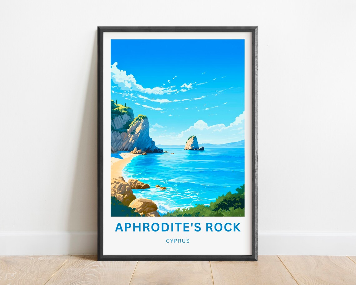 Aphrodite's Rock Cyprus Rocky Shore Cliffs Travel Art Poster