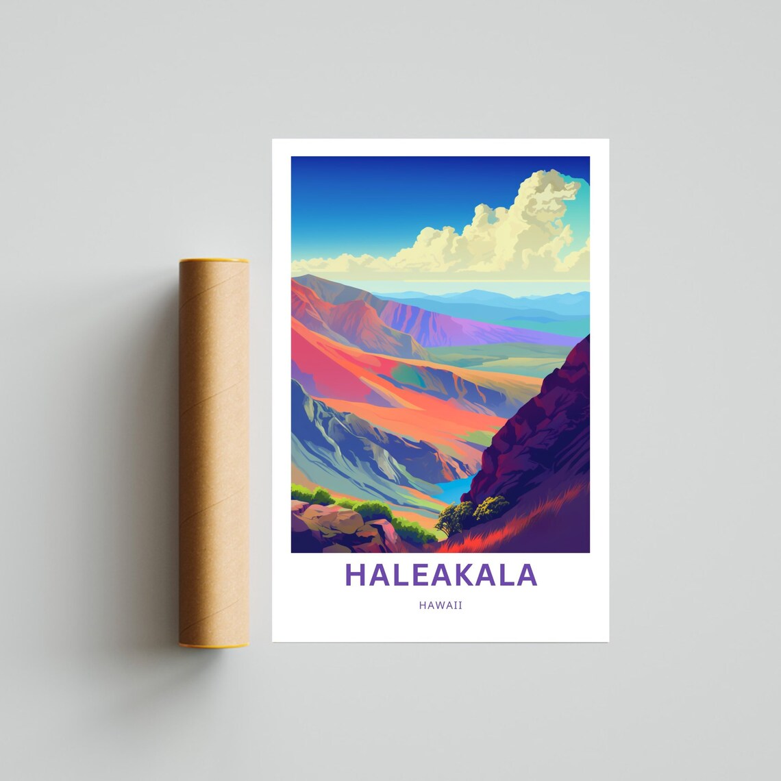 Haleakala Hawaii Colorful Volcanic Crater Valley Vista Travel Poster - Image 4