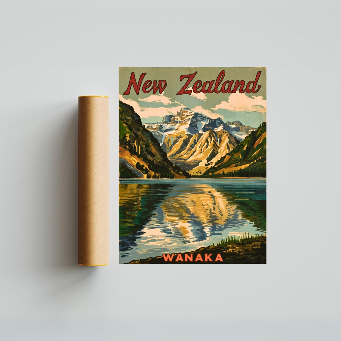 Wanaka New Zealand Lake Reflection Mountain Vintage Travel Poster - Image 4