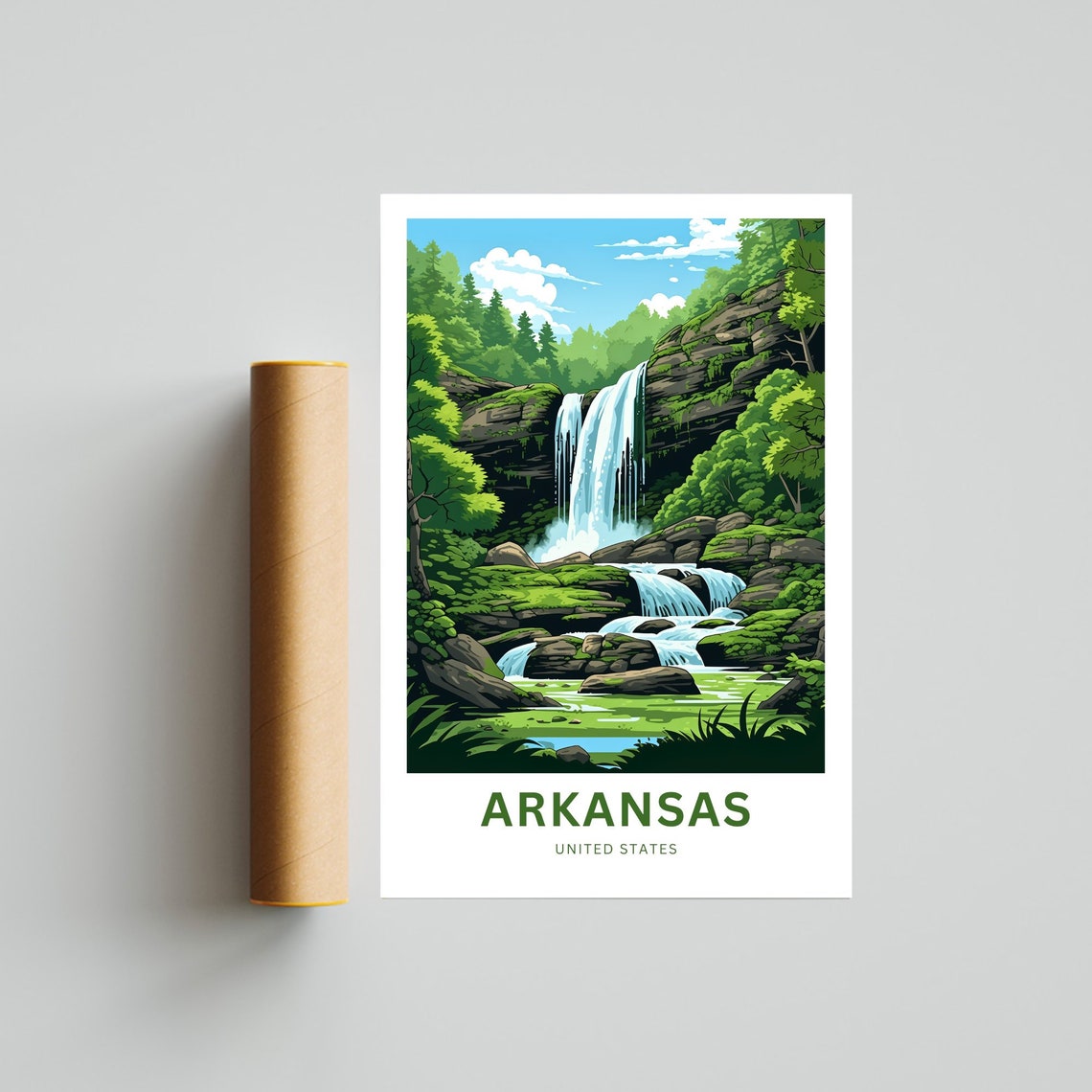 Arkansas Wide Waterfall Mossy Ledge Stream Forest Travel Poster - Image 4