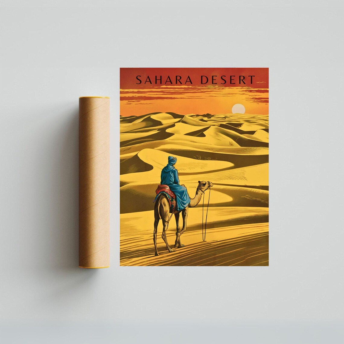 Sahara Desert Camel Rider Golden Dunes Vintage Travel Poster - Image 4