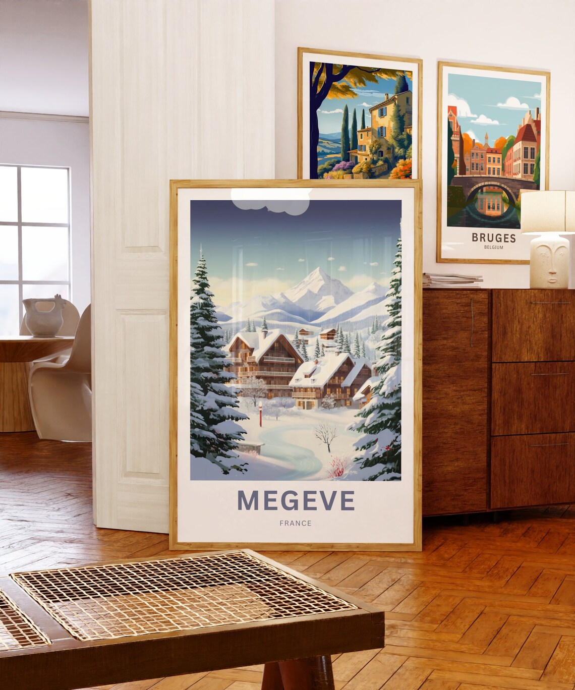Personalized Megeve France Alpine Chalets Winter Custom Travel Poster - Image 3