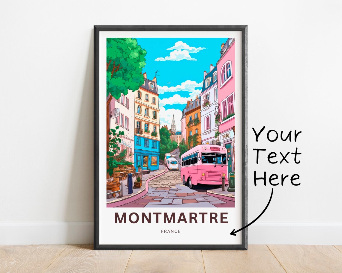 Montmartre France Cobblestone Street Bus Personalized Poster