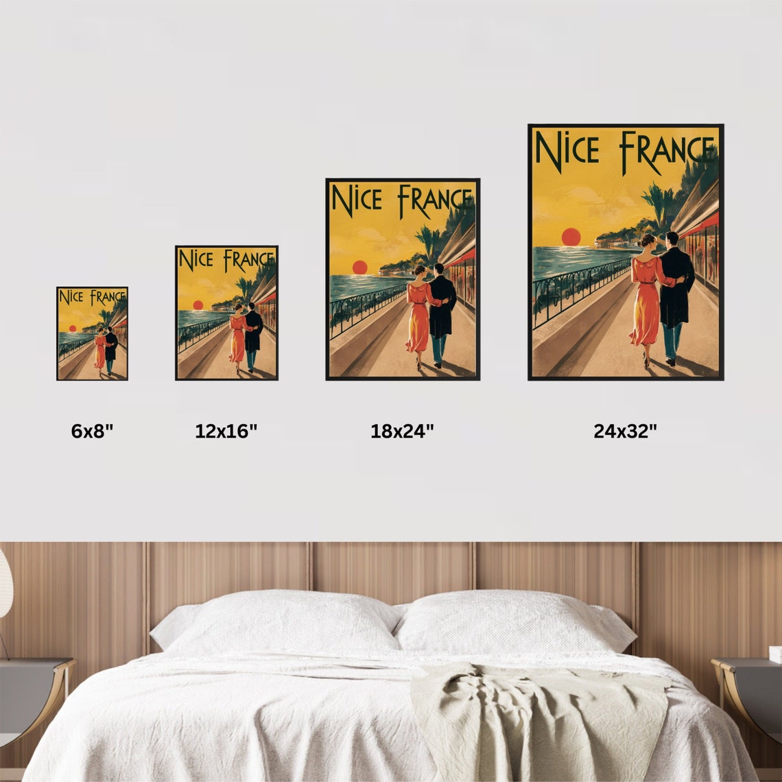 Nice France Art Deco Couple Strolling Sunset Promenade Poster - Image 3
