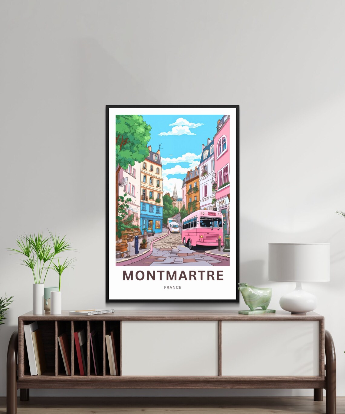 Montmartre France Cobblestone Street Bus Personalized Poster - Image 2