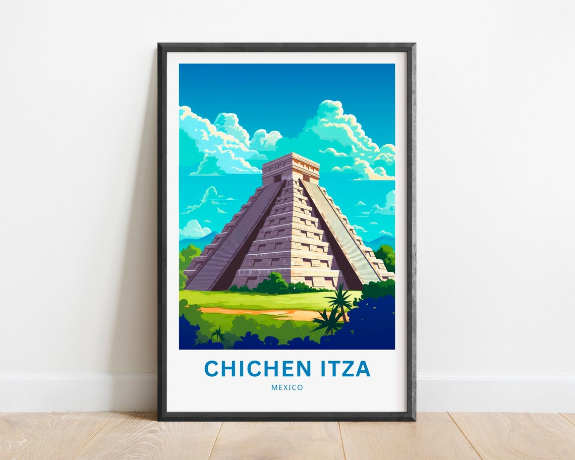 Chichen Itza Travel Print Chichen Itza Poster Mexico Wall Art Framed Present Gift Mexico Present