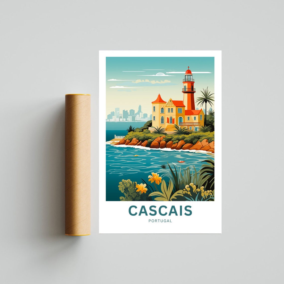 Personalized Cascais Portugal Lighthouse Coast Custom Travel Poster - Image 4
