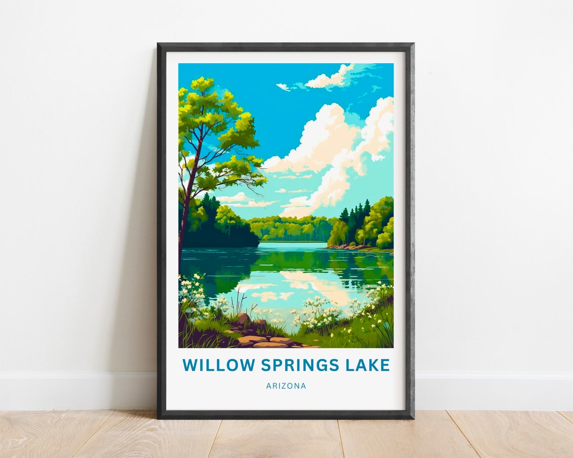 Willow Springs Lake Arizona Calm Water Lakeside Travel Poster