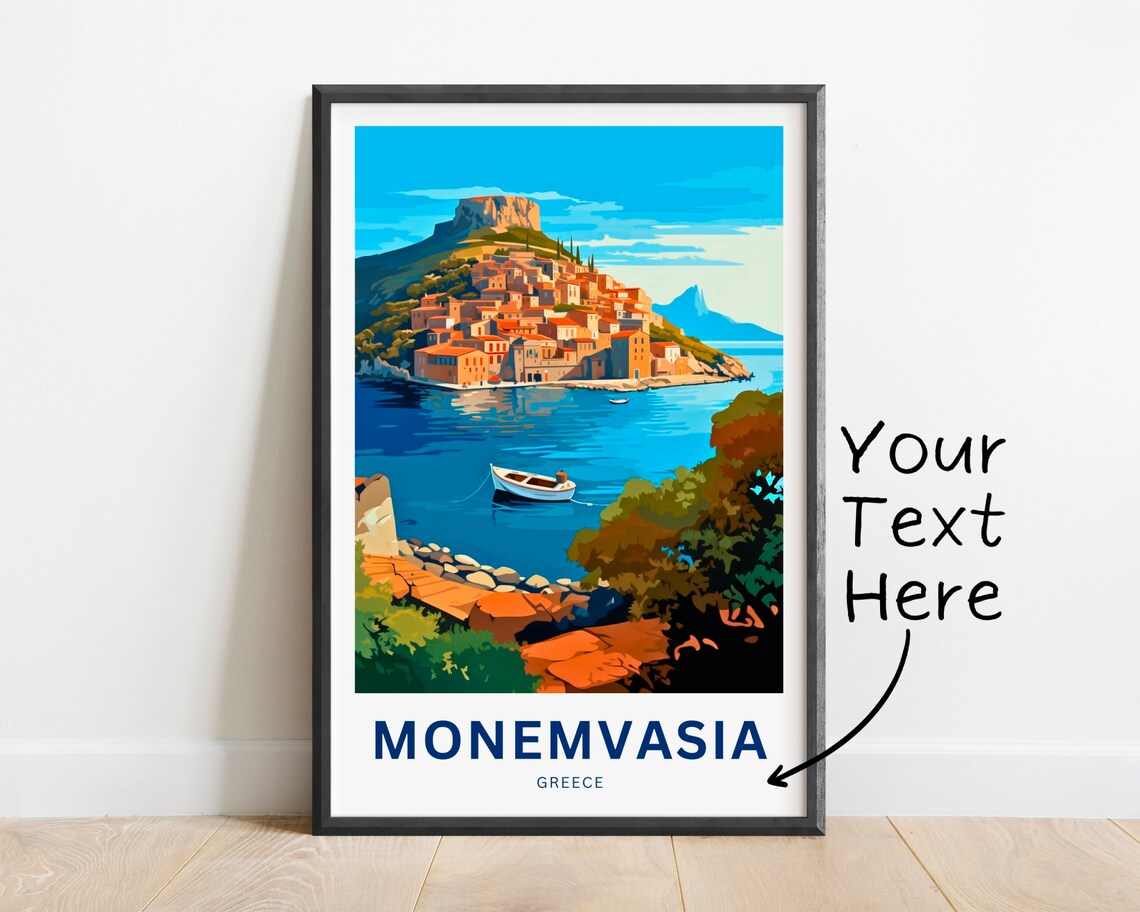 Personalized Monemvasia Greece Island Fortress Travel Gift Poster