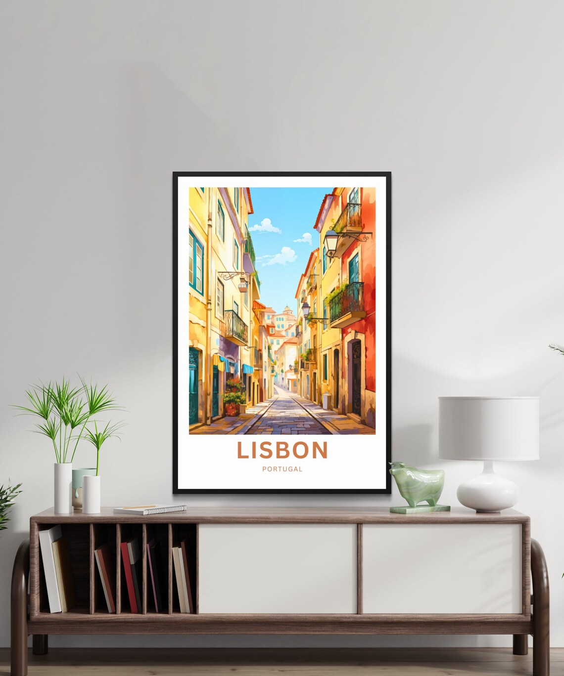 Lisbon Portugal Old Town Cobblestone Street Vintage Travel Poster - Image 2