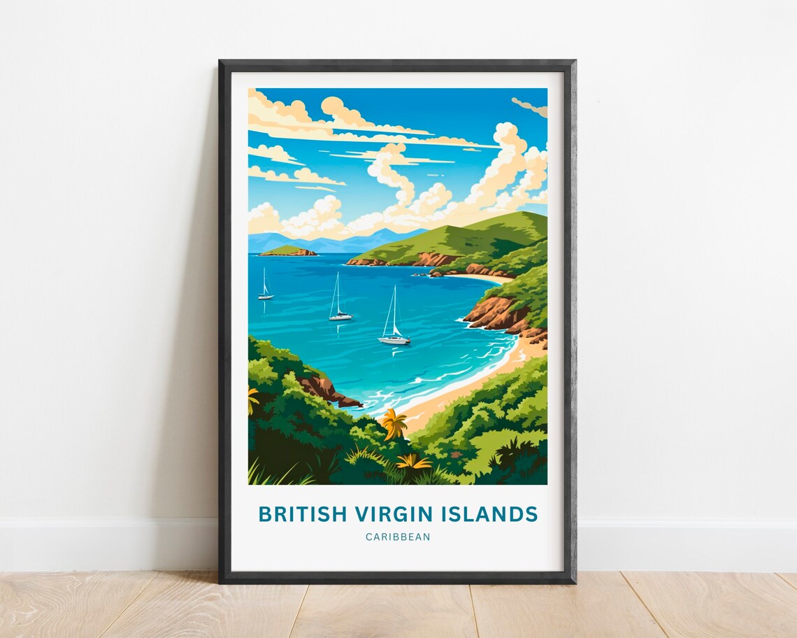 British Virgin Islands Caribbean Sailboats Beach Bay Tropical Poster