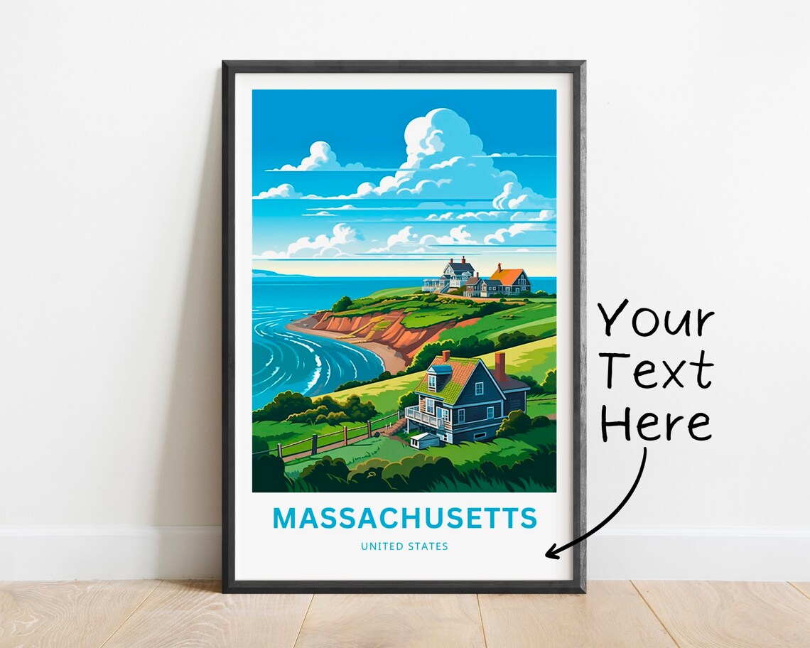 Massachusetts Coast Cliffs Cottage Personalized Travel Poster