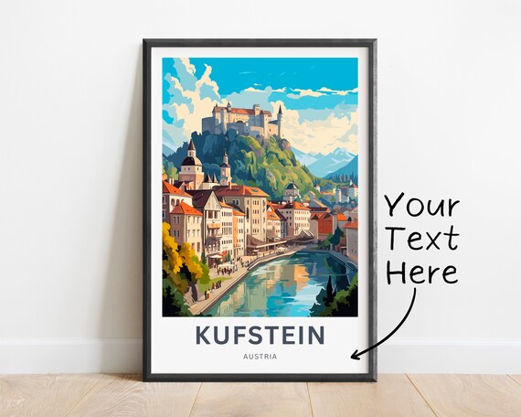 Kufstein Austria Fortress Riverside Old Town Colorful Travel Poster Art