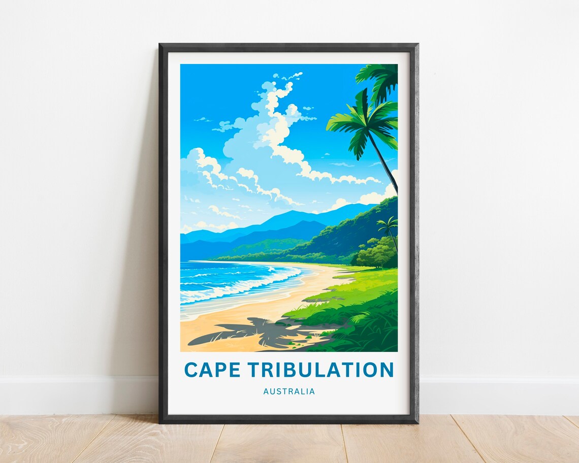 Cape Tribulation Australia Golden Sandy Bay Vintage Travel Poster