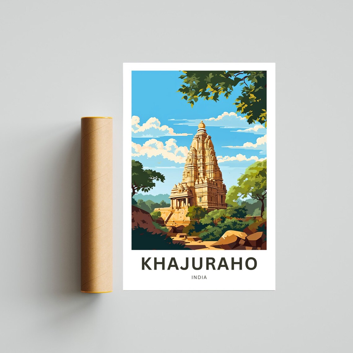 Khajuraho Temple India Sandstone Carved Tower Art Travel Poster - Image 4