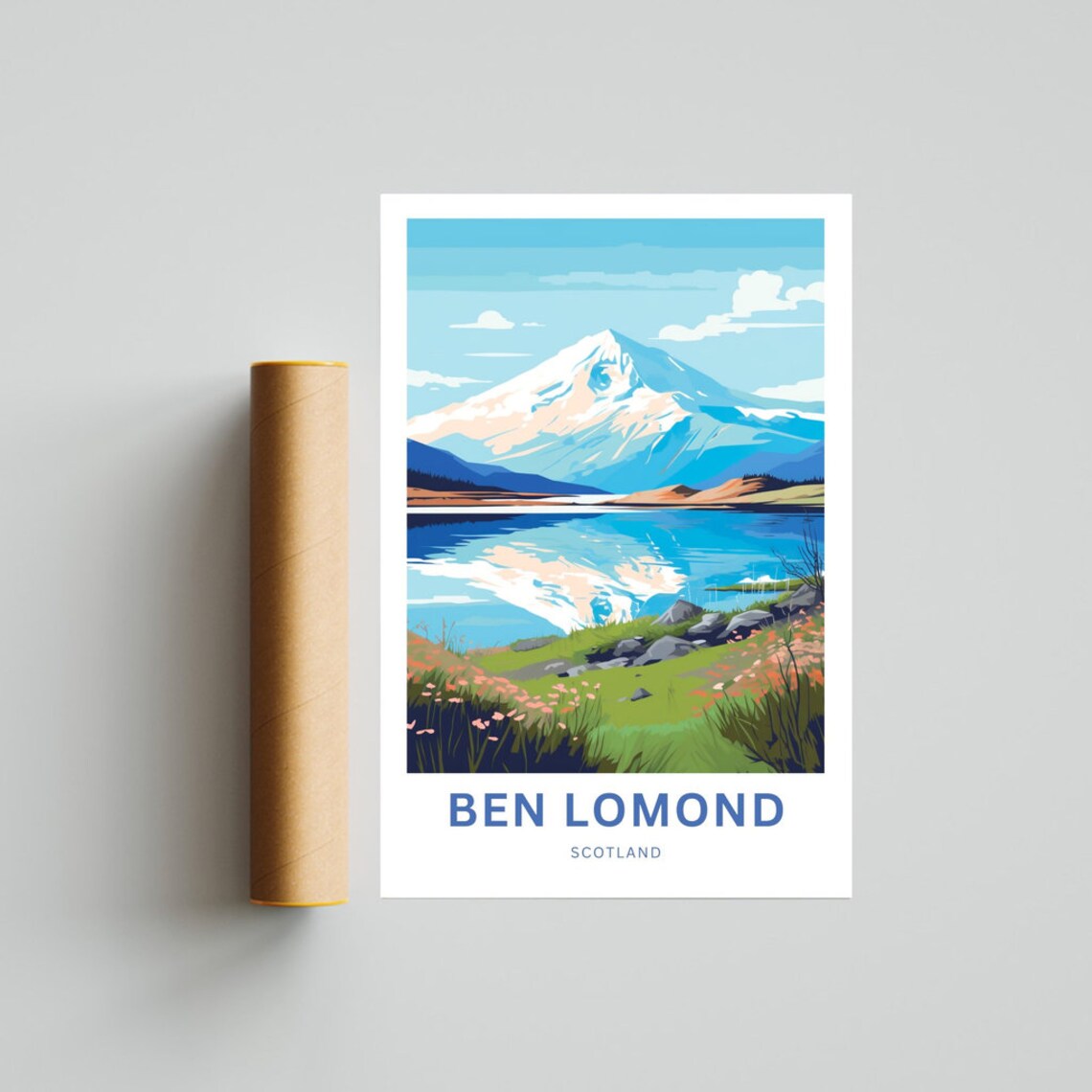 Ben Lomond Scotland Snowy Peak and Loch Vintage Mountain View Poster - Image 4